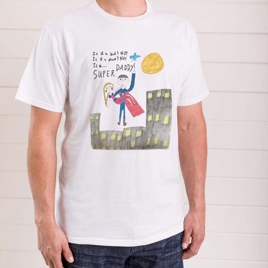Super dad T-shirt, personalised gifts for fathers with their child's drawing.