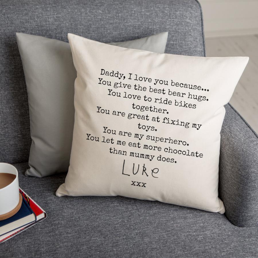 Gift for dad personalised with messages of love, unique cushion