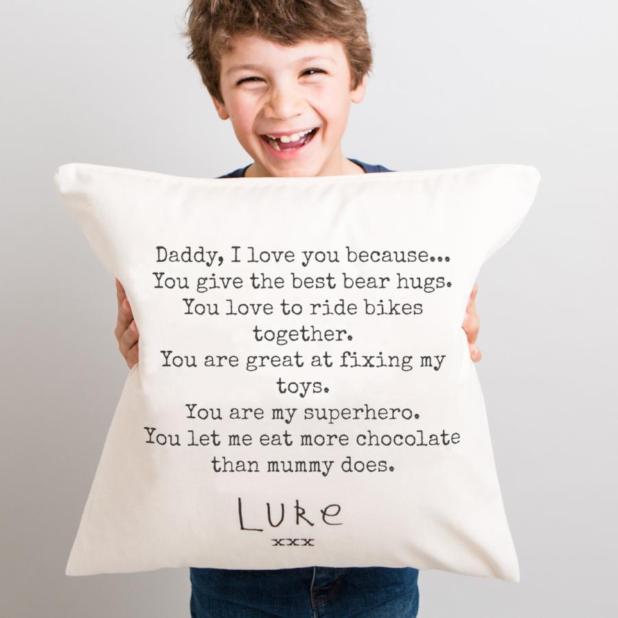 Personalised cushion for dad with thoughtful messages of love