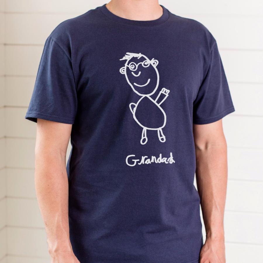 Personalised T-shirt for grandad printed with grandchild's drawing.